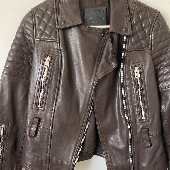 All Saints Brown Leather Jacket Size: 6 - Picture 2 of 9